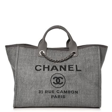 CHANEL Woven Straw Large Deauville Tote Grey 